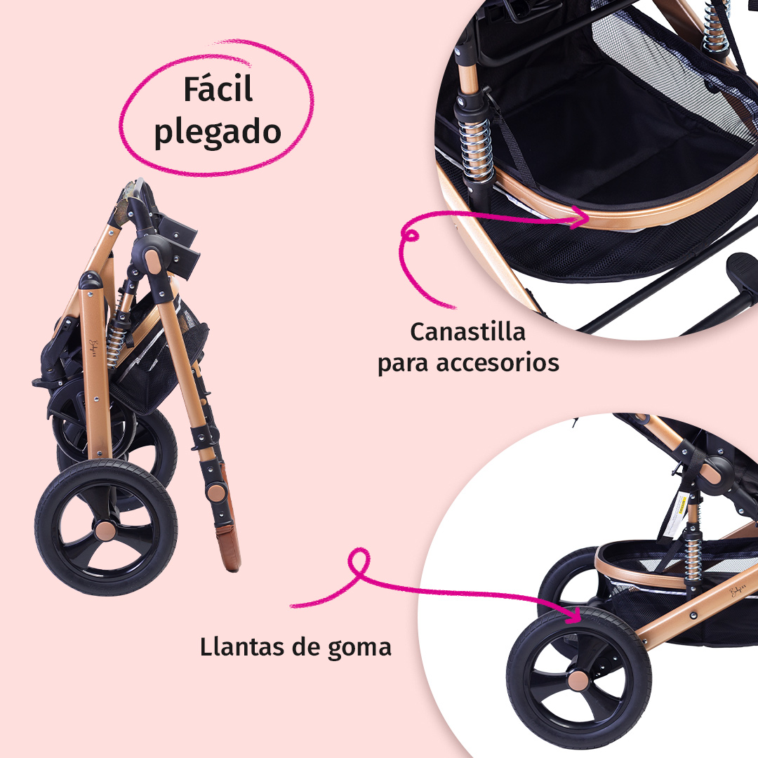 Foto 7 pulgar | Carriola Para Bebé Baby Lux Travel System Con Portabebé Rosa/negro