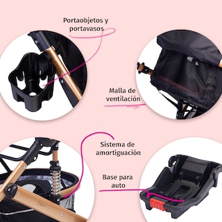 Foto 7 | Carriola Para Bebé Baby Lux Travel System Con Portabebé Rosa/negro