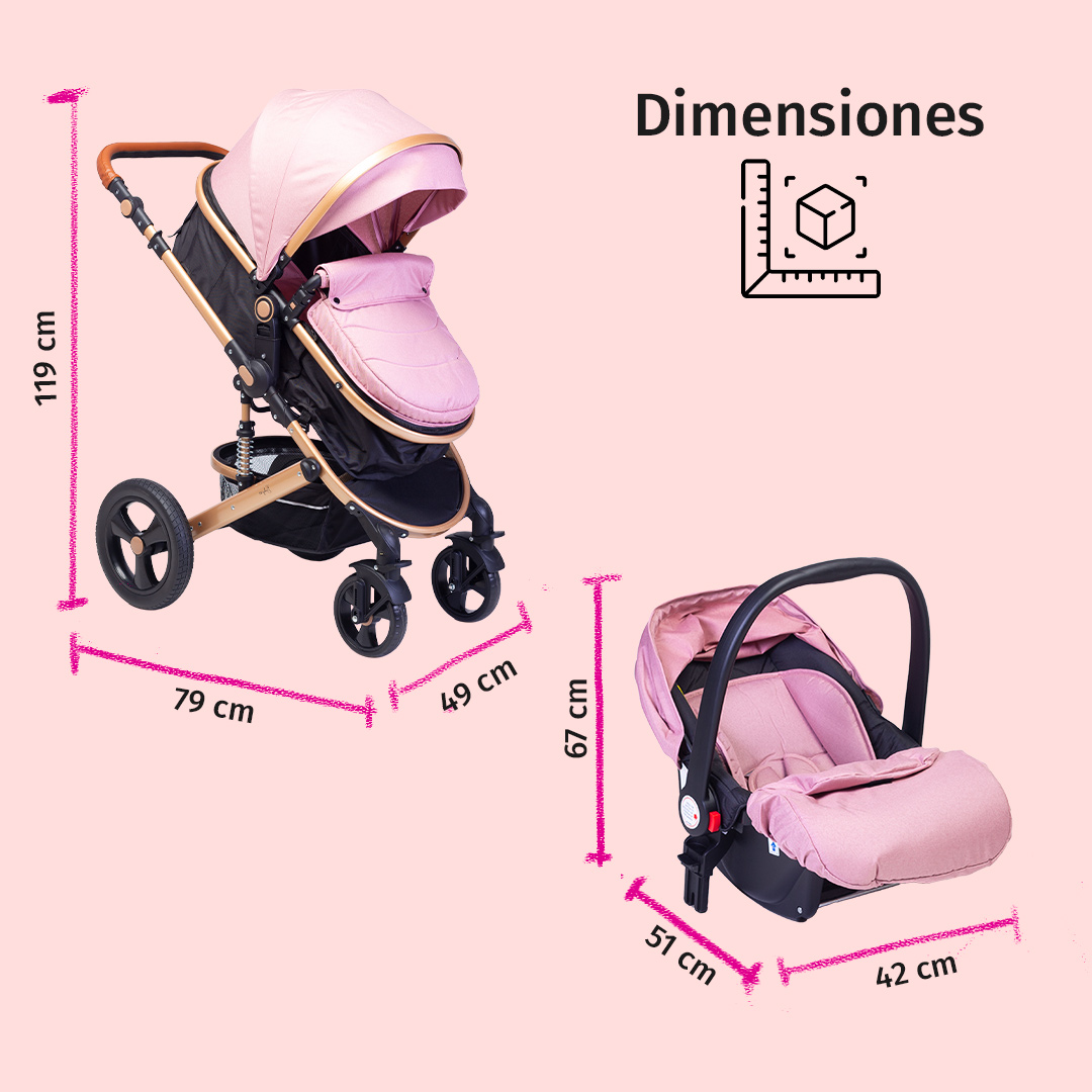 Foto 9 pulgar | Carriola Para Bebé Baby Lux Travel System Con Portabebé Rosa/negro