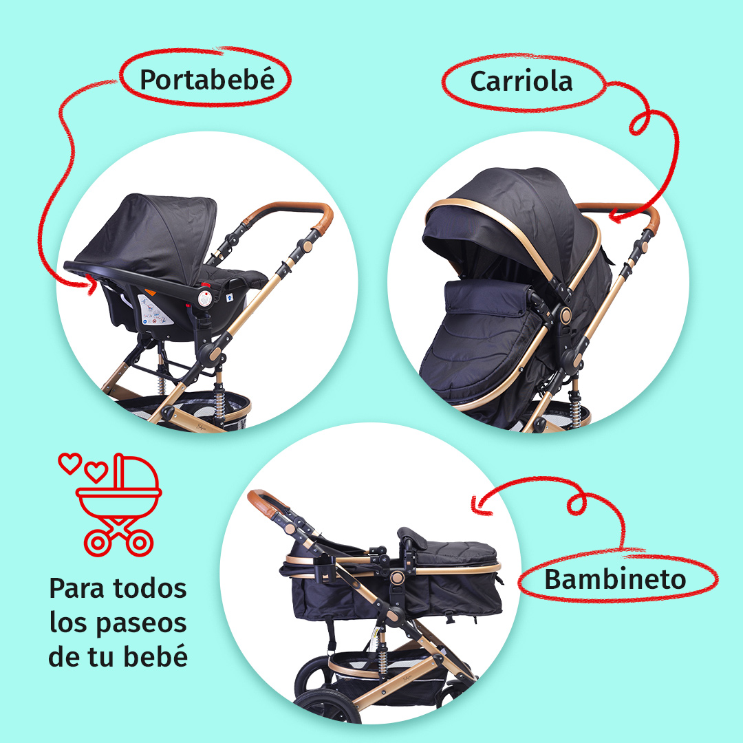 Foto 3 pulgar | Carriola Para Bebé Baby Lux Travel System Con Portabebé Negro/dorado