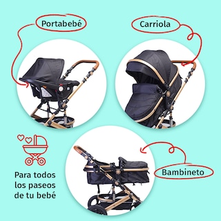 Foto 2 | Carriola Para Bebé Baby Lux Travel System Con Portabebé Negro/dorado
