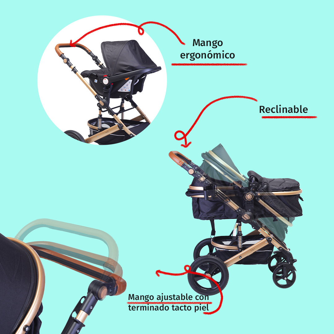 Foto 4 pulgar | Carriola Para Bebé Baby Lux Travel System Con Portabebé Negro/dorado