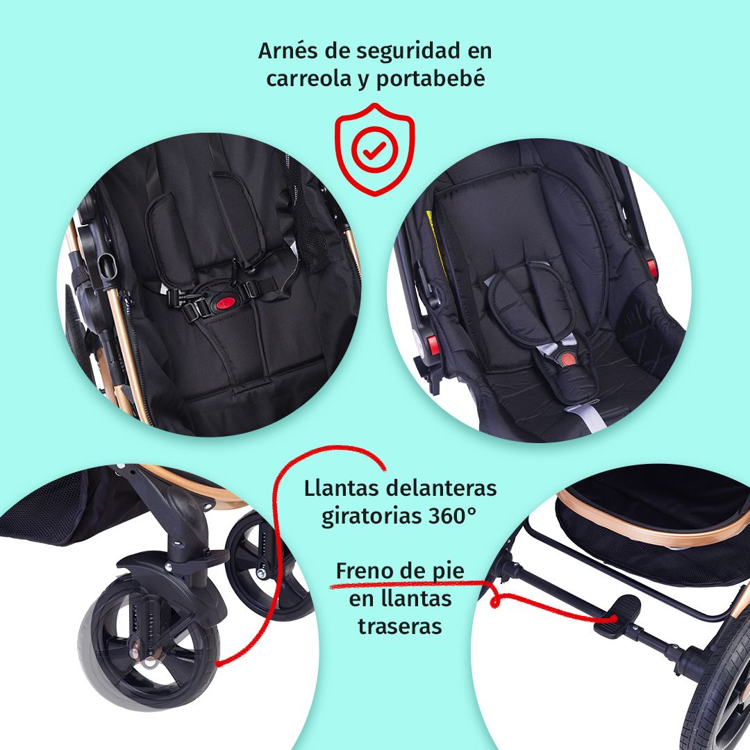 Foto 5 pulgar | Carriola Para Bebé Baby Lux Travel System Con Portabebé Negro/dorado