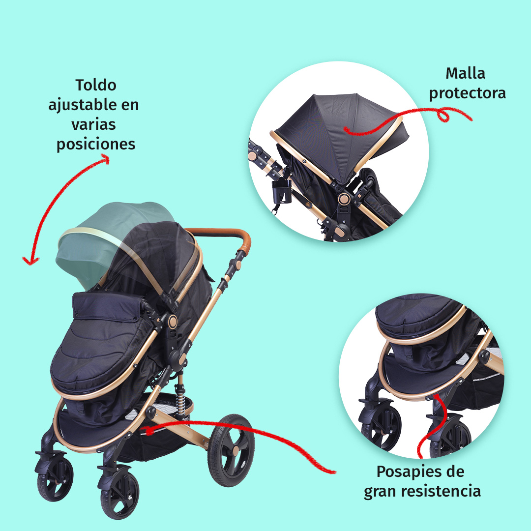 Foto 5 | Carriola Para Bebé Baby Lux Travel System Con Portabebé Negro/dorado