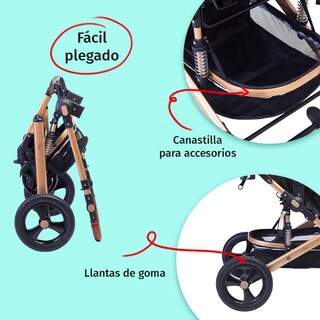 Foto 6 | Carriola Para Bebé Baby Lux Travel System Con Portabebé Negro/dorado