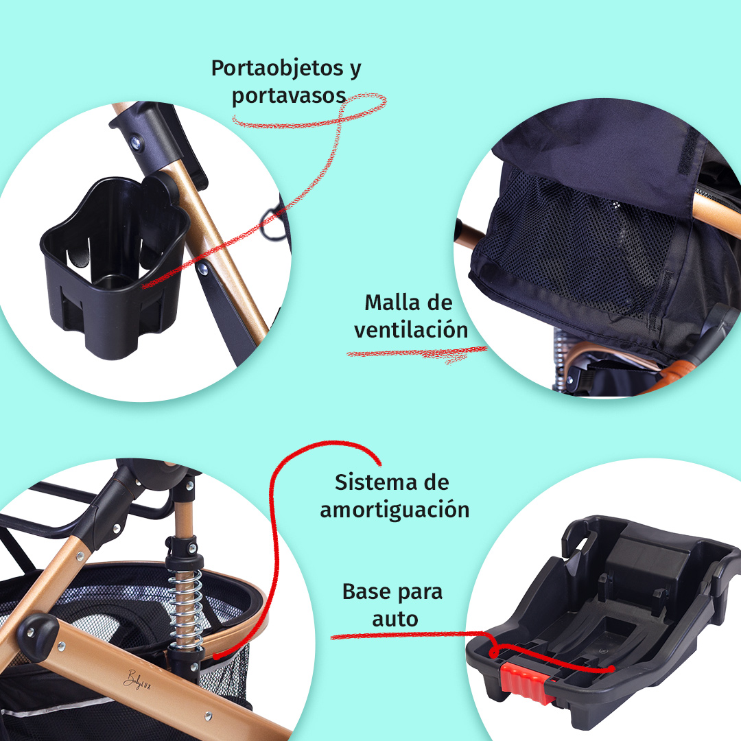 Foto 7 | Carriola Para Bebé Baby Lux Travel System Con Portabebé Negro/dorado