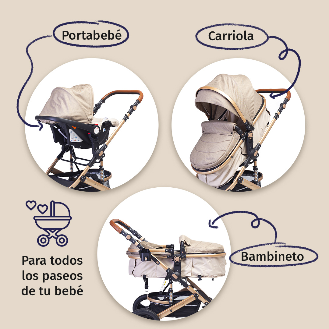 Foto 3 pulgar | Carriola Para Bebé Baby Lux Travel System Con Portabebé Beige