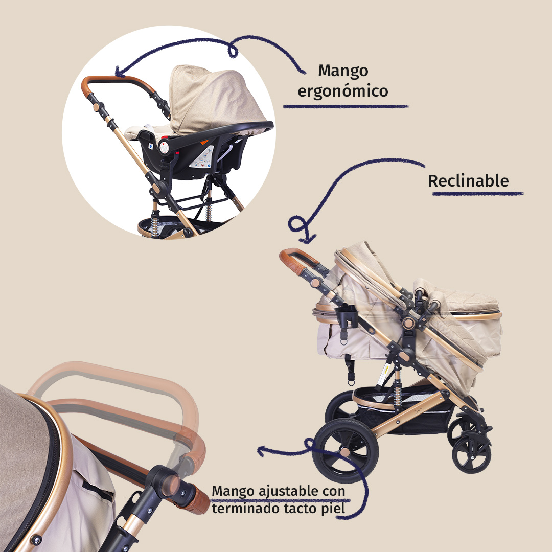 Foto 4 pulgar | Carriola Para Bebé Baby Lux Travel System Con Portabebé Beige