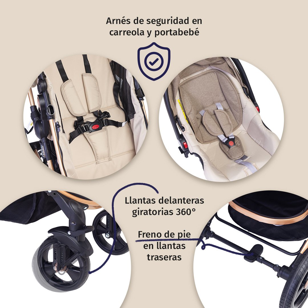 Foto 5 pulgar | Carriola Para Bebé Baby Lux Travel System Con Portabebé Beige