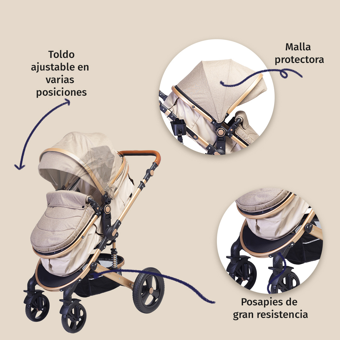 Foto 6 pulgar | Carriola Para Bebé Baby Lux Travel System Con Portabebé Beige