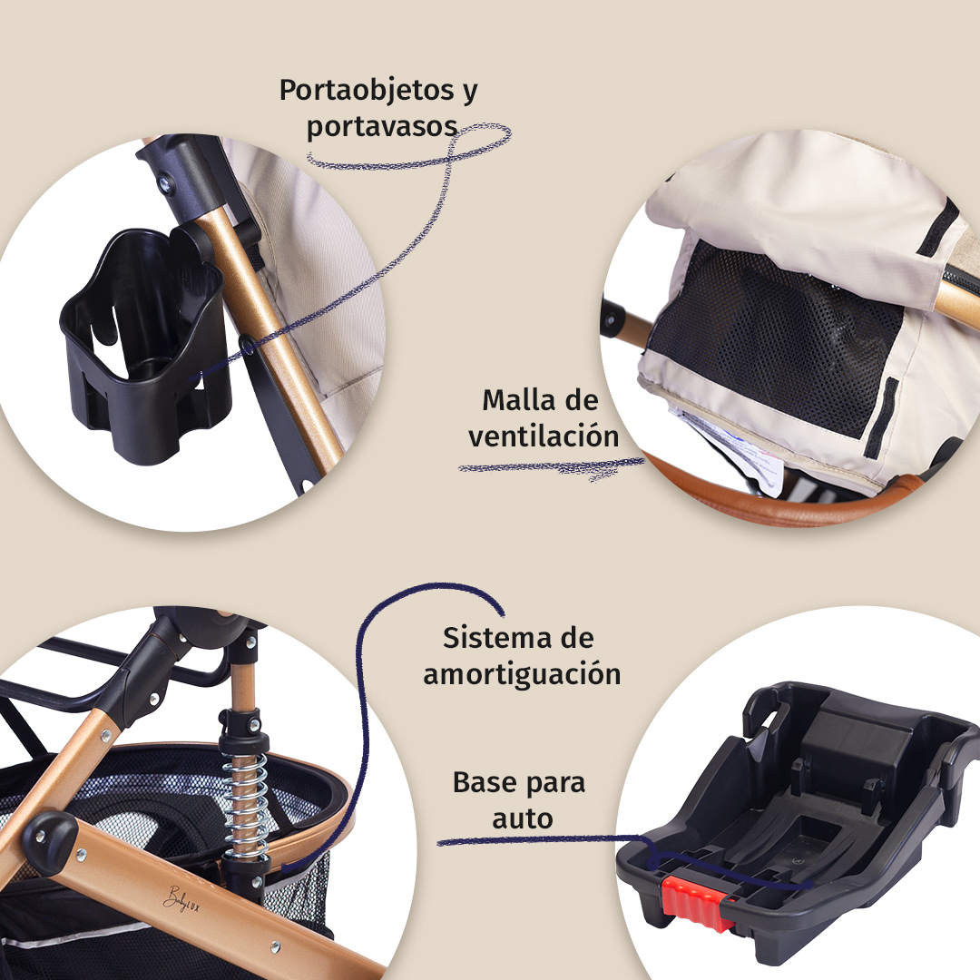 Foto 7 | Carriola Para Bebé Baby Lux Travel System Con Portabebé Beige