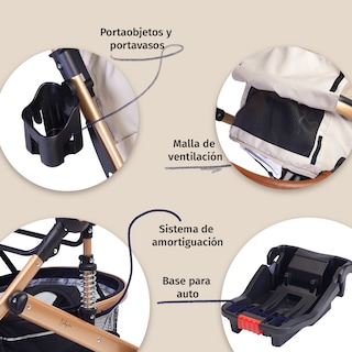 Foto 7 | Carriola Para Bebé Baby Lux Travel System Con Portabebé Beige