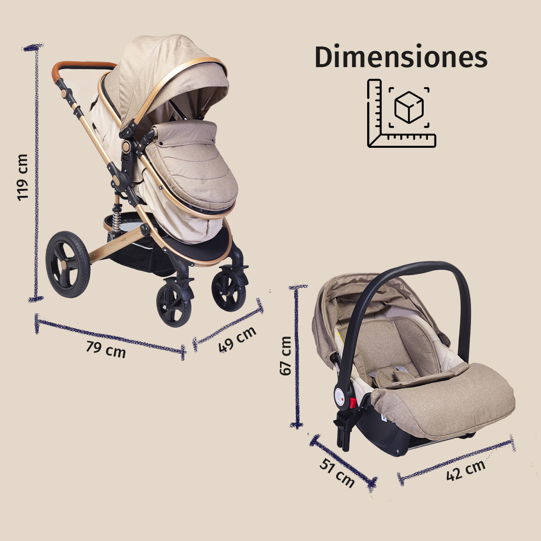 Foto 9 pulgar | Carriola Para Bebé Baby Lux Travel System Con Portabebé Beige