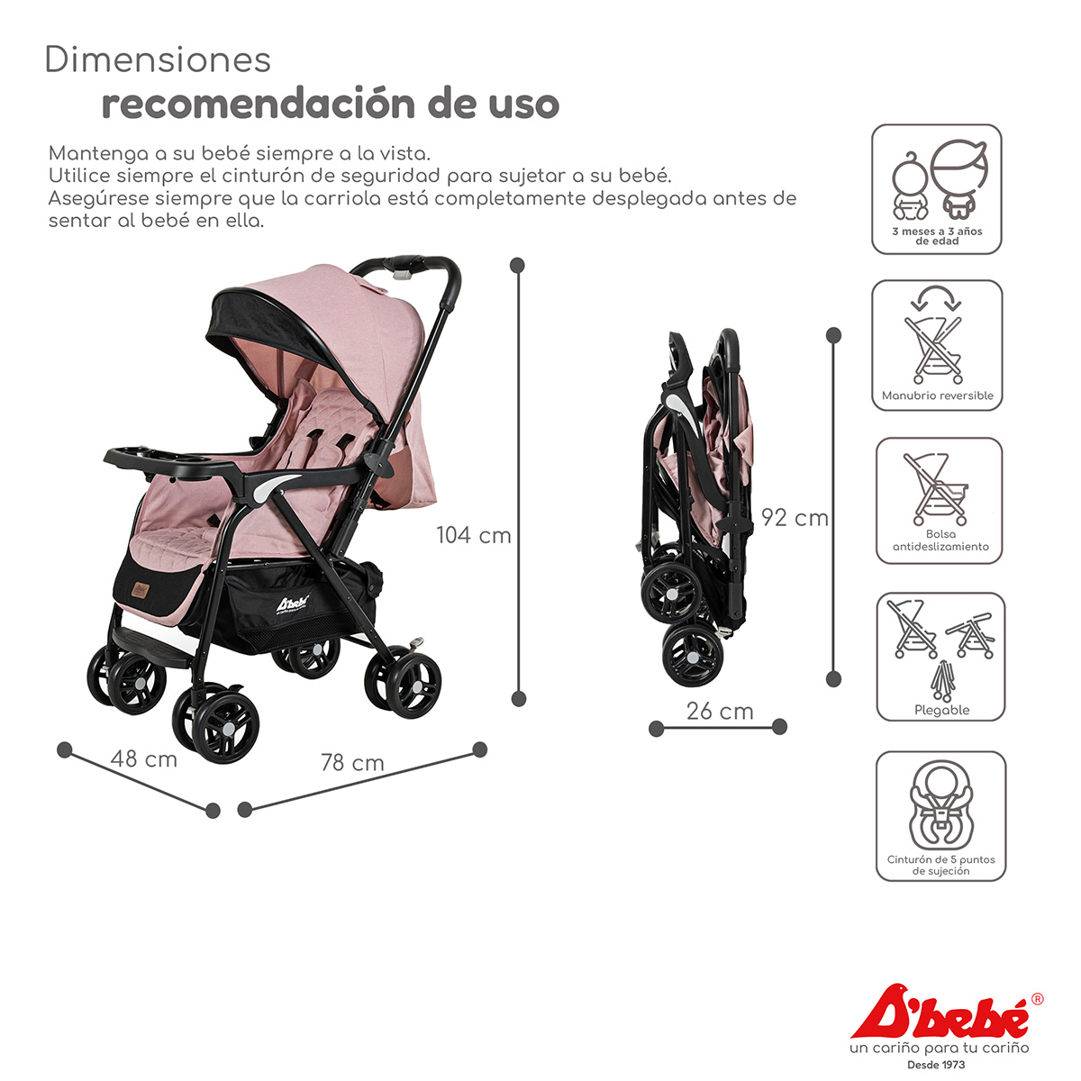 Foto 5 pulgar | Carriola Reversible D'bebé Lal Rosa