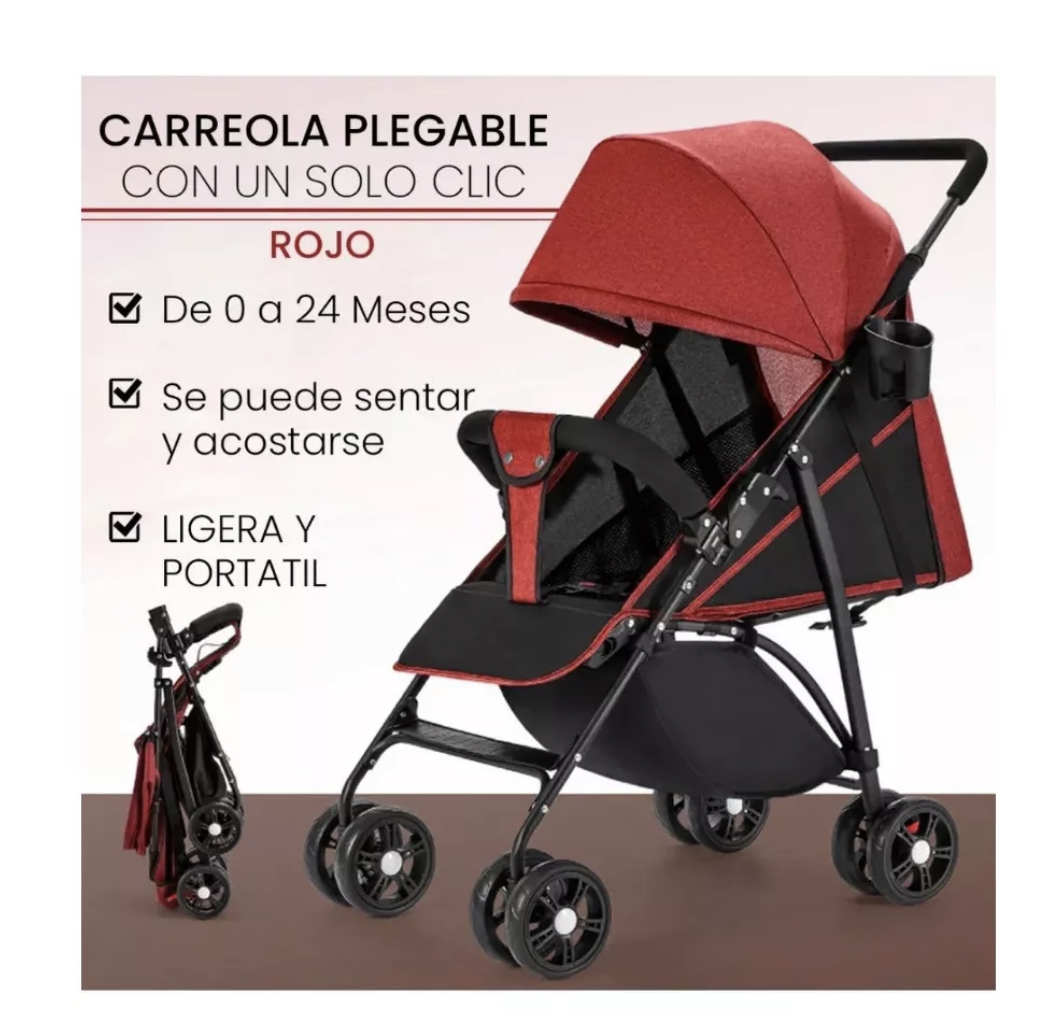 Foto 8 | Carreola De Bastón Plegable Para Bebé Carreola Reclinable