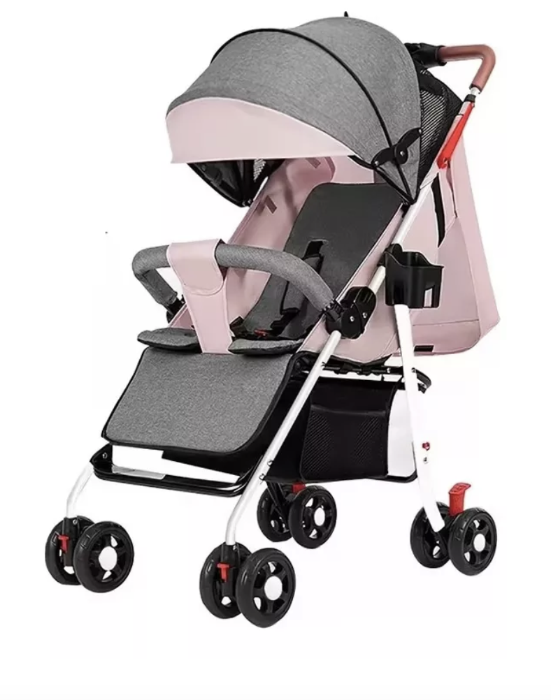 Foto 1 | Carriola Carreola De Bastón Plegable Toplinc Para Bebé Reclinable Color Rosa Con Gris Chasis Blanco Arnés De 5 P