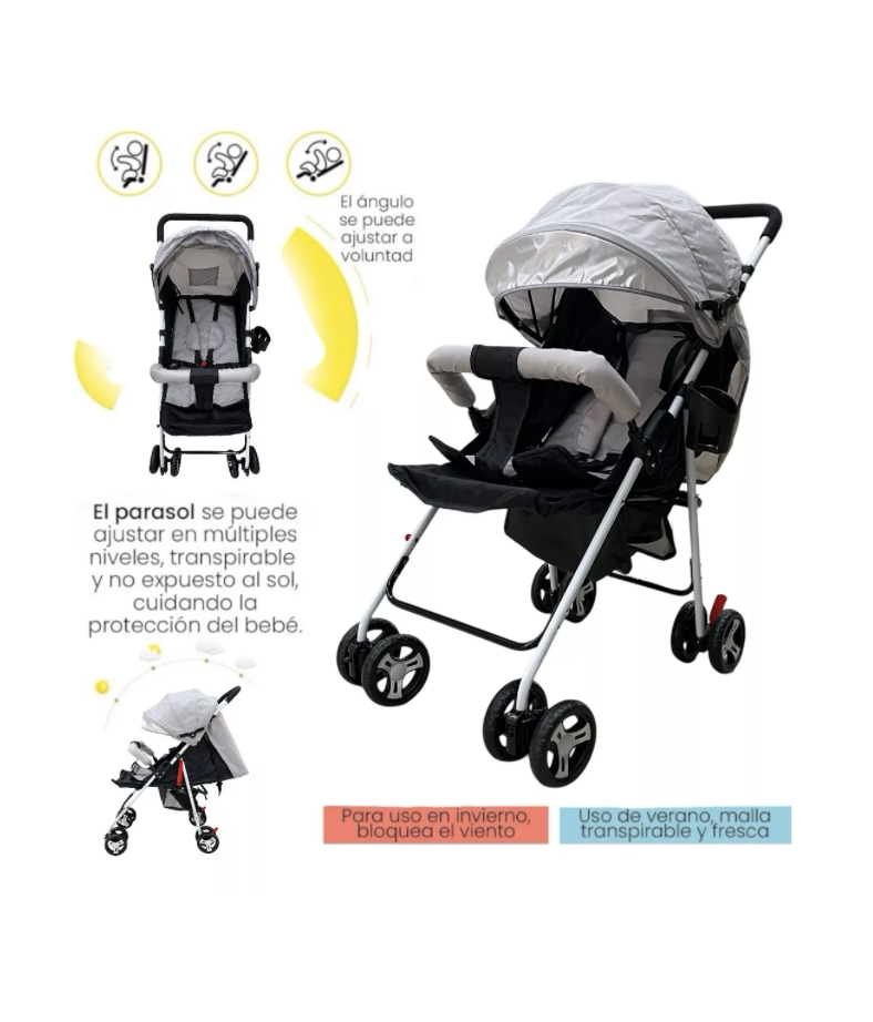 Foto 3 | Carriola De Bastón Travel System Toplinc Carreola Plegable Gris Con Chasis Color Blanco