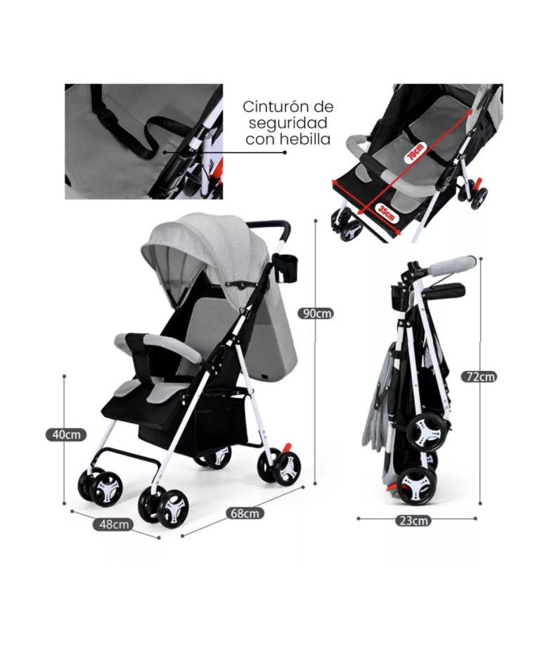 Foto 5 | Carriola De Bastón Travel System Toplinc Carreola Plegable Gris Con Chasis Color Blanco