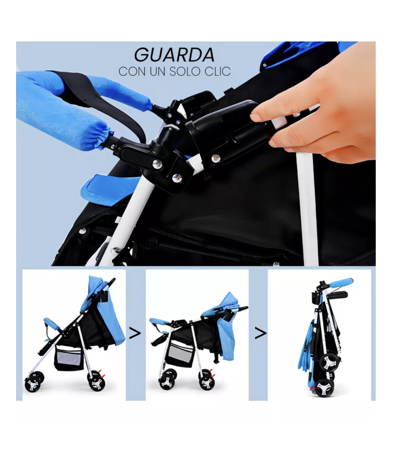 Foto 4 | Carriola De Bastón Travel System Toplinc Carreola Plegable Plegable Azul Con Chasis Color Blanco