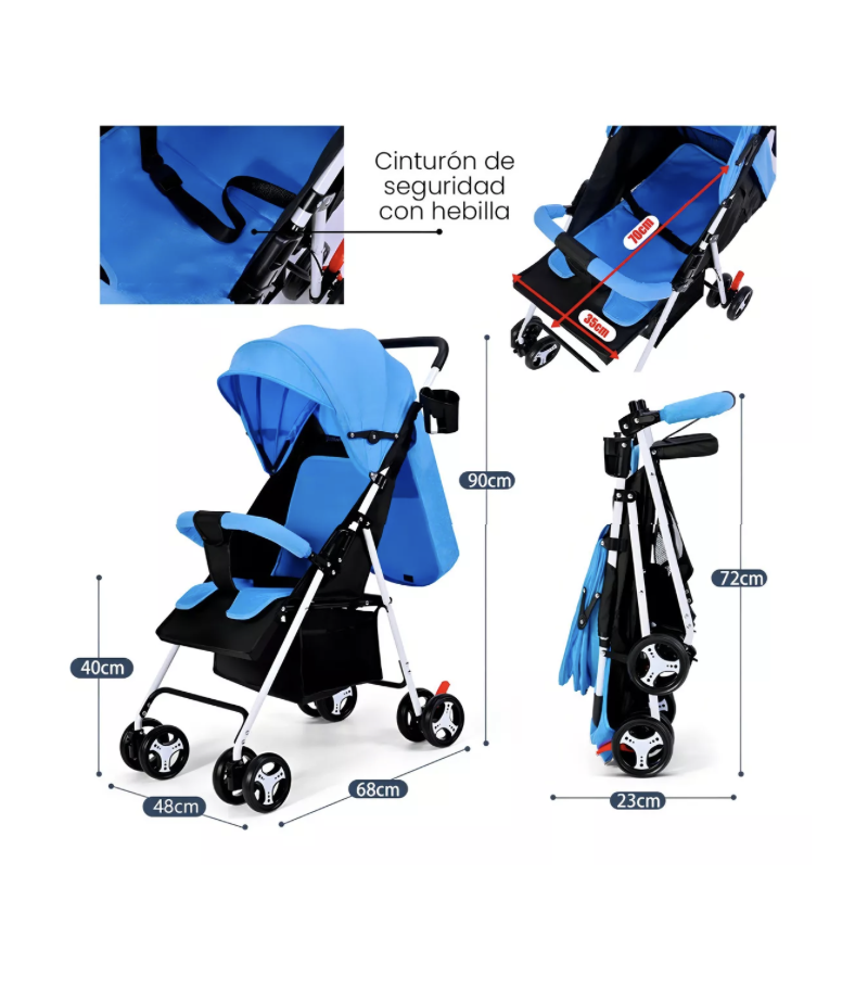 Foto 5 | Carriola De Bastón Travel System Toplinc Carreola Plegable Plegable Azul Con Chasis Color Blanco