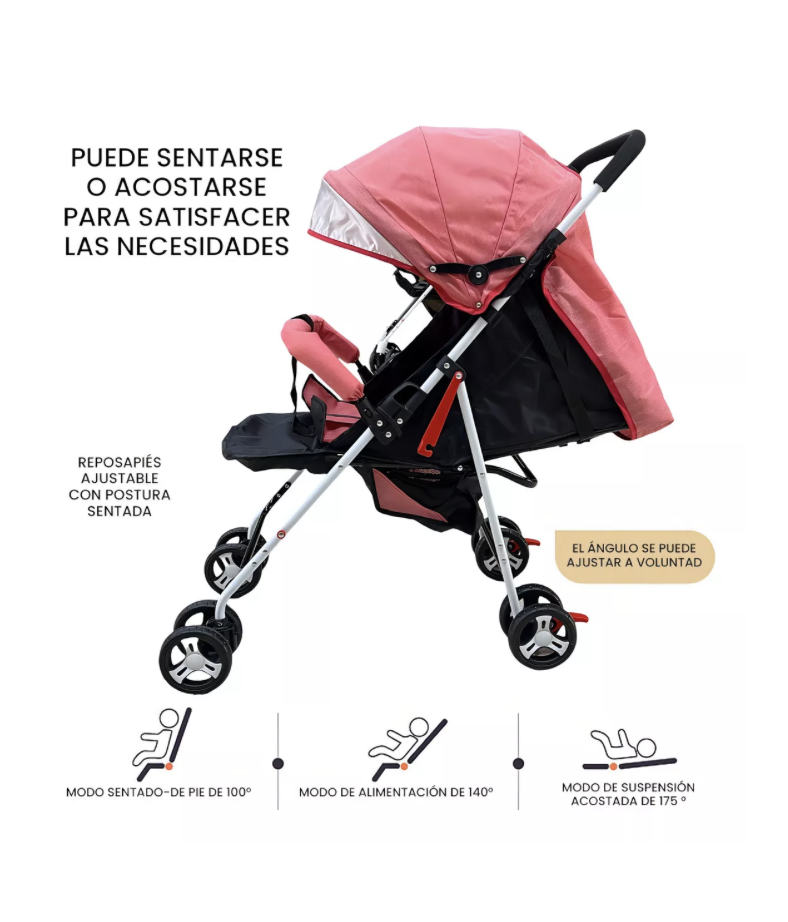 Foto 3 pulgar | Carriola De Bastón Travel System Toplinc Carreola Plegable Plegable Rosa Con Chasis Color Blanco