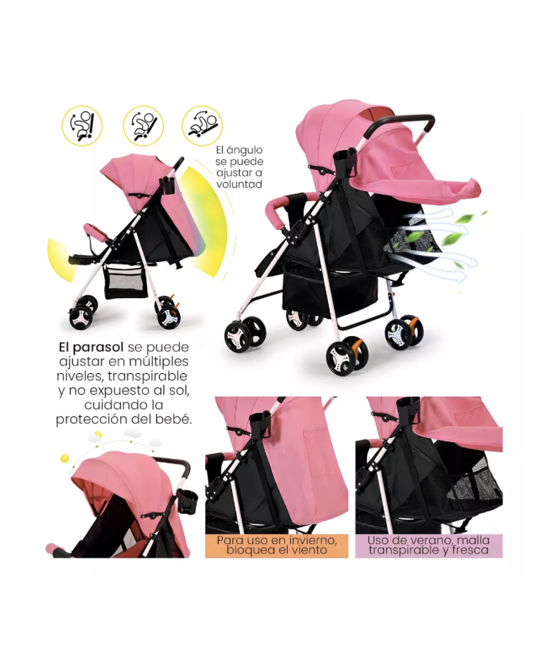 Foto 4 pulgar | Carriola De Bastón Travel System Toplinc Carreola Plegable Plegable Rosa Con Chasis Color Blanco
