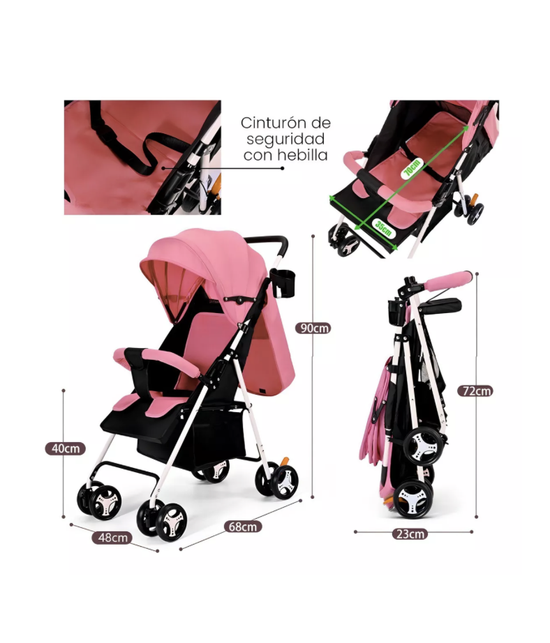 Foto 5 pulgar | Carriola De Bastón Travel System Toplinc Carreola Plegable Plegable Rosa Con Chasis Color Blanco