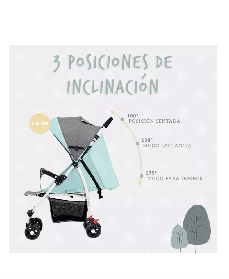 Foto 5 | Carriola Carreola De Bastón Linium Plegable Bebé Premium Color Agua