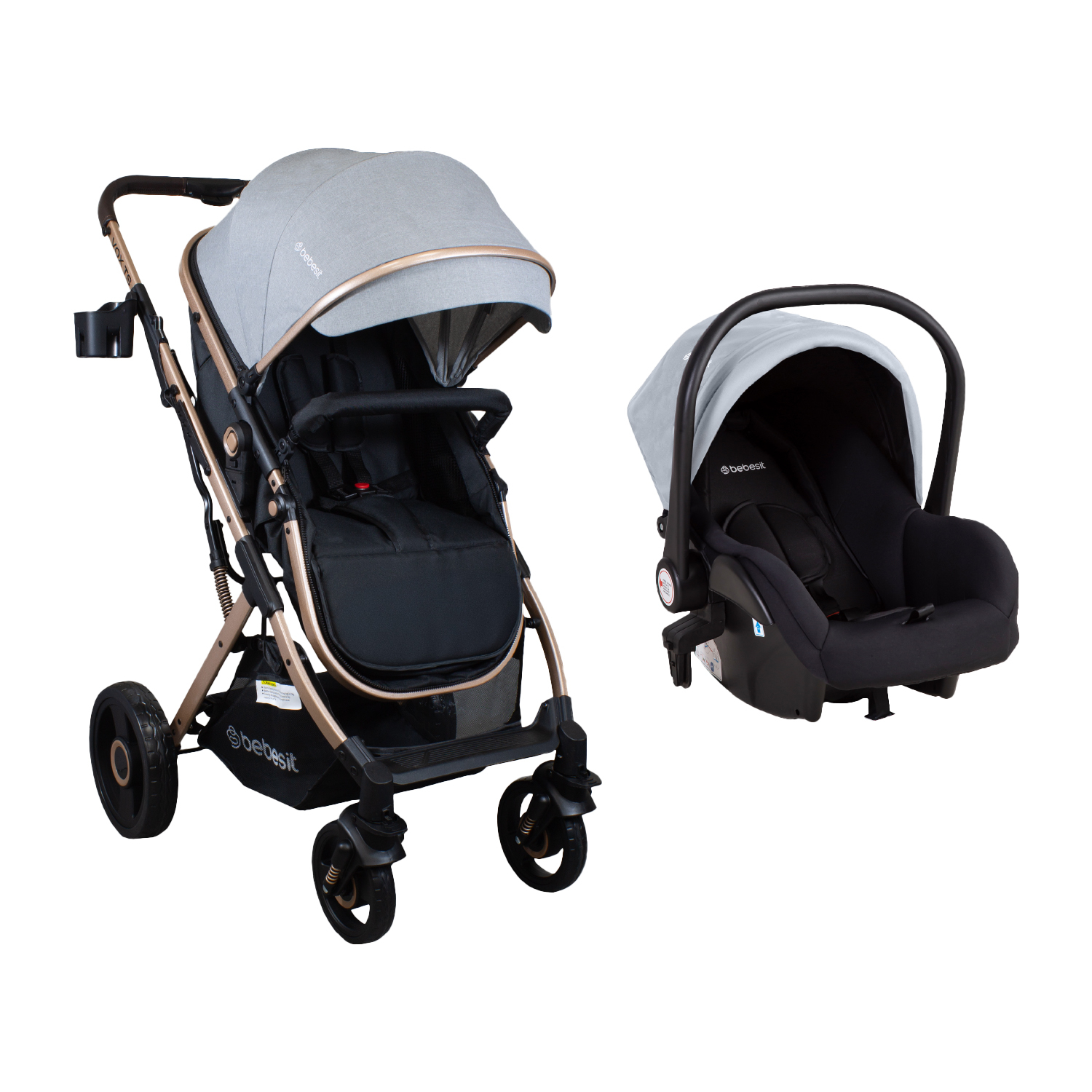Coche Travel System Bebesit Vox Gris Rose Gold 3 En 1 Paseo Moisés Auto