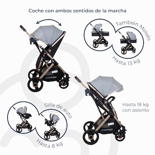 Foto 4 | Coche Travel System Bebesit Vox Gris Rose Gold 3 En 1 Paseo Moisés Auto