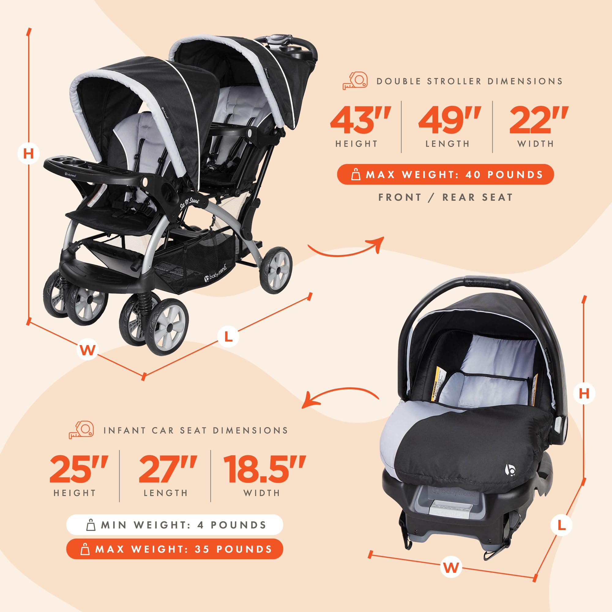 Foto 2 | Combo De Cochecito Y Asiento De Coche Baby Trend Sit N Stand Stormy - Venta Internacional.