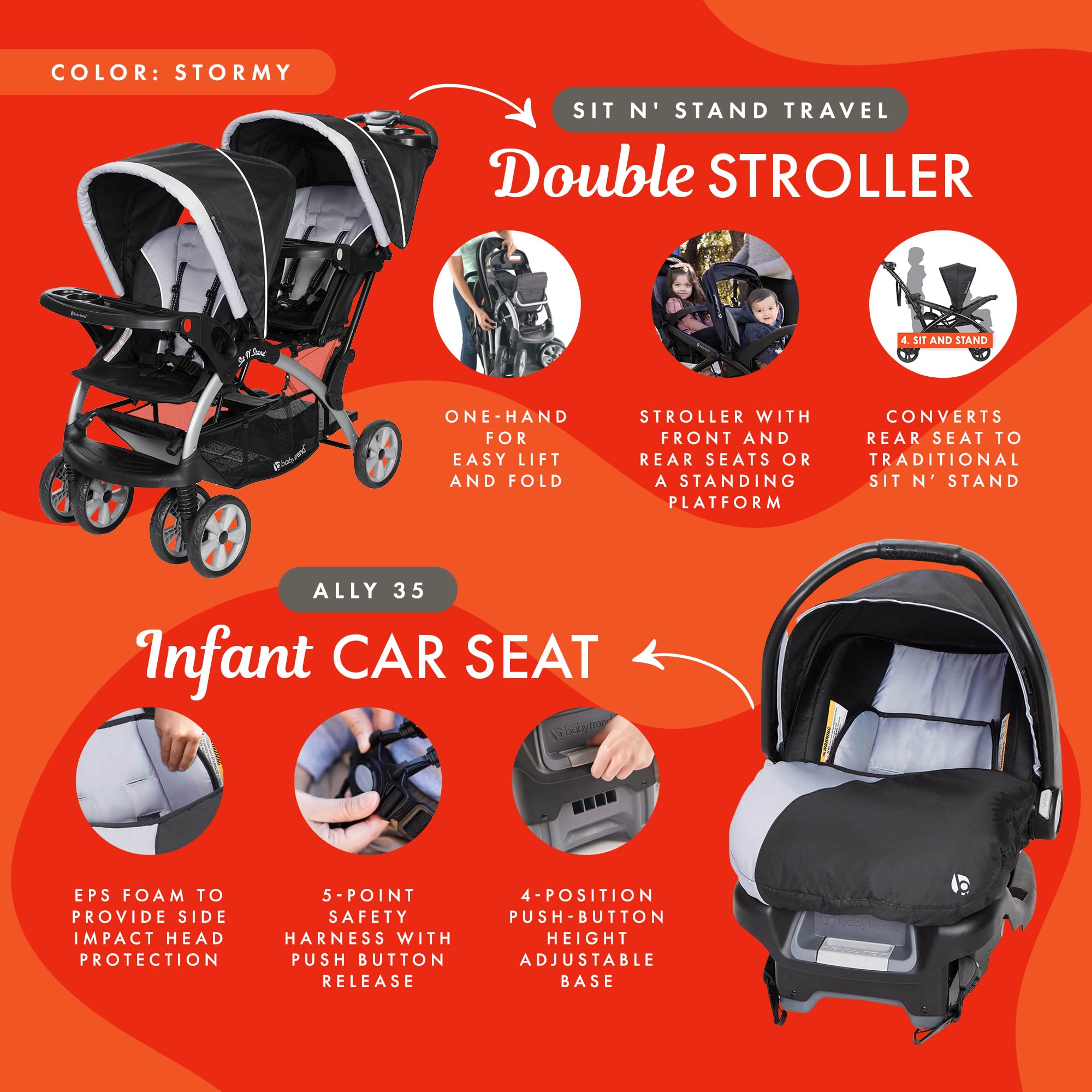 Foto 4 pulgar | Combo De Cochecito Y Asiento De Coche Baby Trend Sit N Stand Stormy - Venta Internacional.