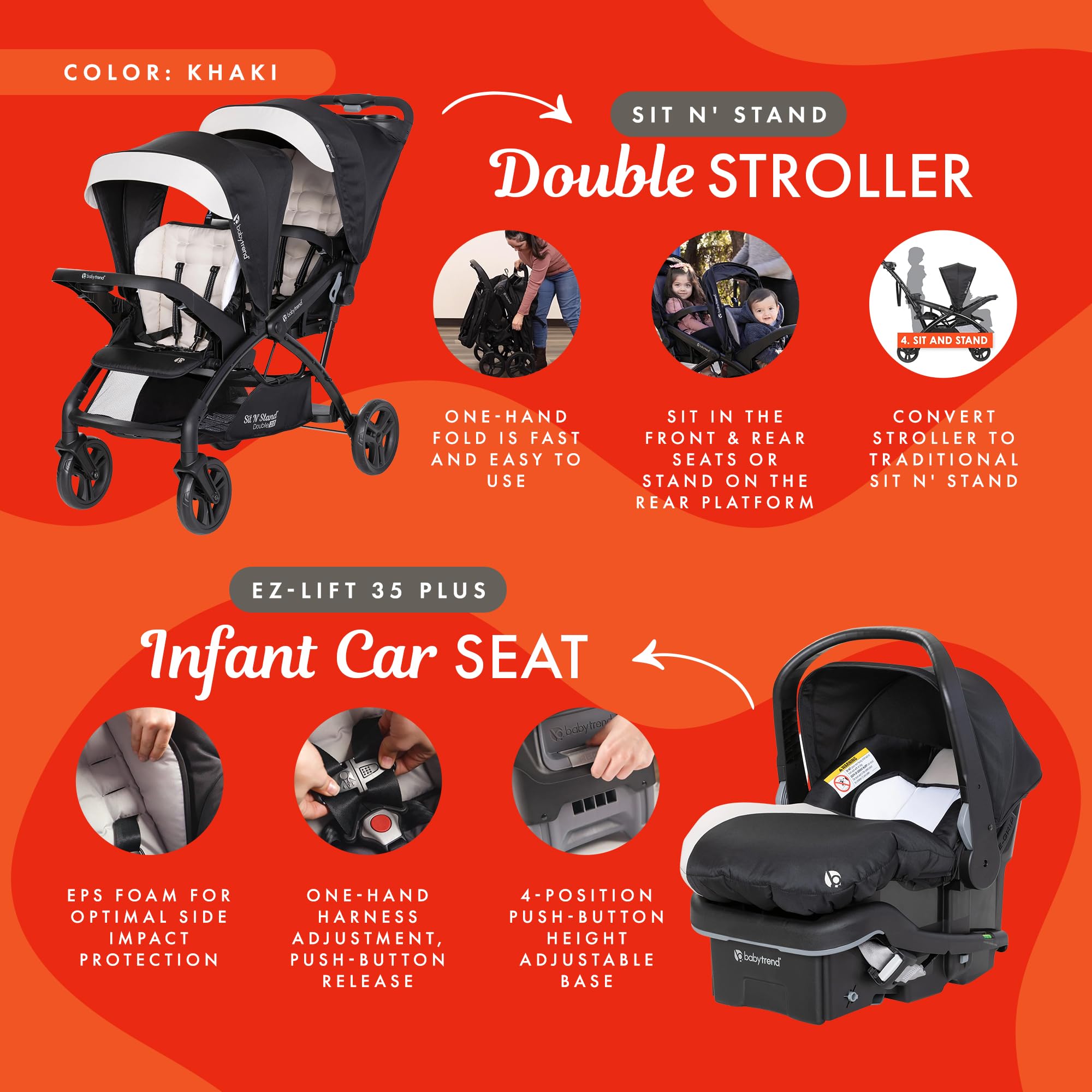 Foto 5 pulgar | Cochecito Doble Baby Trend Sit N' Stand Tandem 2.0 Dlx Con Asiento De Coche - Venta Internacional.