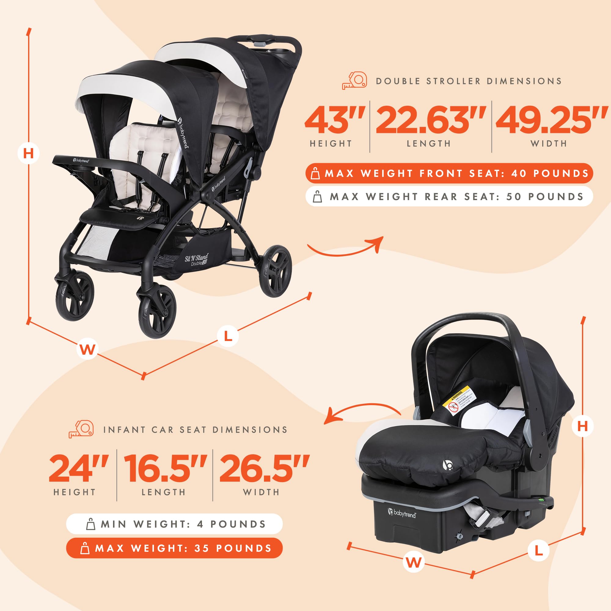 Foto 6 pulgar | Cochecito Doble Baby Trend Sit N' Stand Tandem 2.0 Dlx Con Asiento De Coche - Venta Internacional.