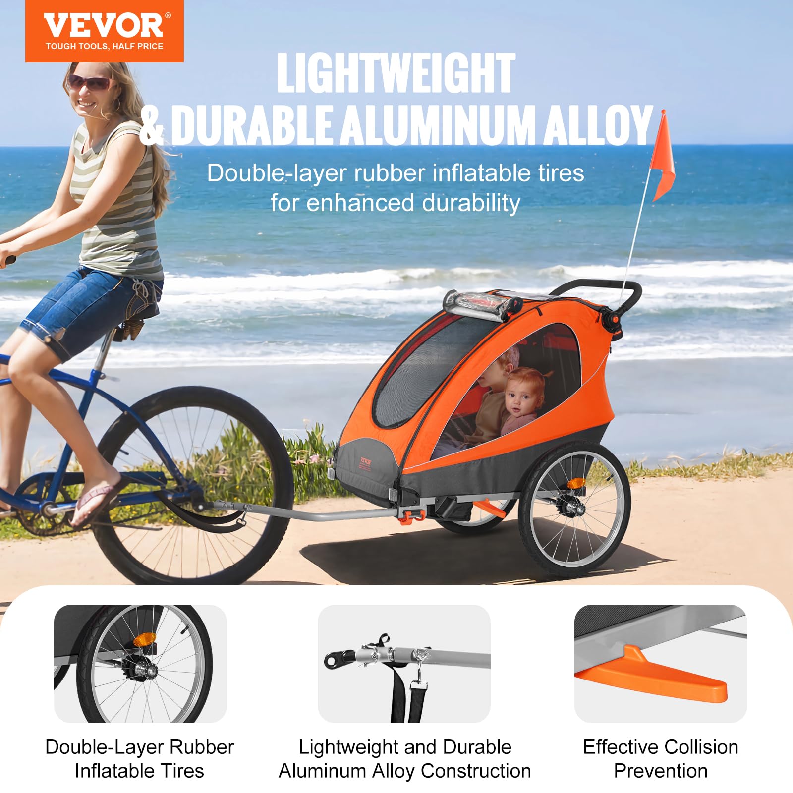 Foto 2 | Remolque Para Bicicleta Vevor Para Niños Pequeños, Asiento Doble, Carga 45 Kg - Venta Internacional.