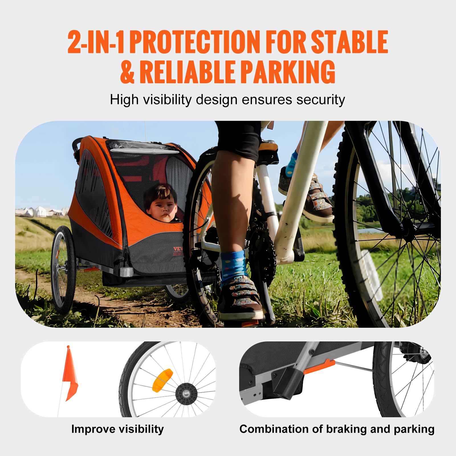 Foto 3 | Remolque Para Bicicleta Vevor Para Niños Pequeños, Asiento Doble, Carga 45 Kg - Venta Internacional.