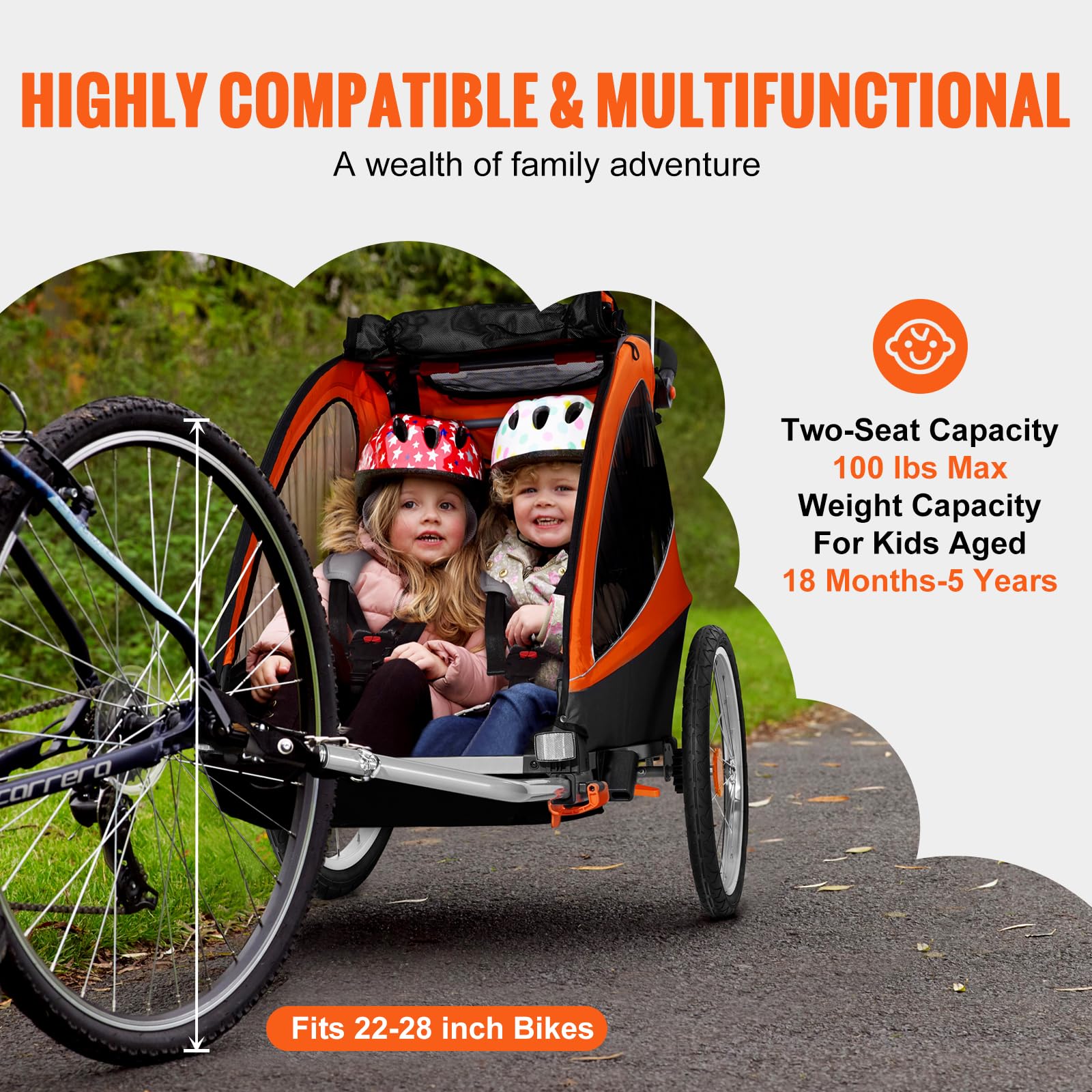 Foto 4 | Remolque Para Bicicleta Vevor Para Niños Pequeños, Asiento Doble, Carga 45 Kg - Venta Internacional.