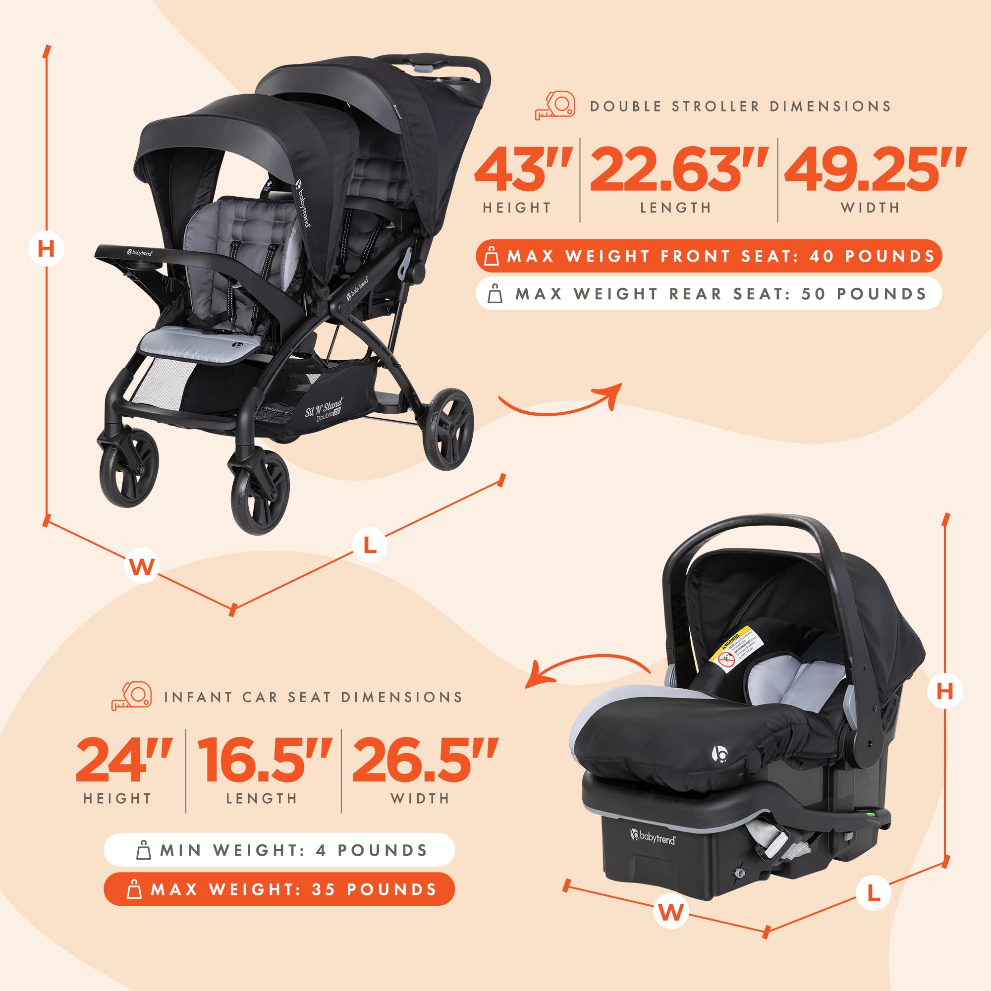 Foto 2 | Silla De Coche Stroller + Baby Trend Sit N' Stand Tandem 2.0 Dlx - Venta Internacional.