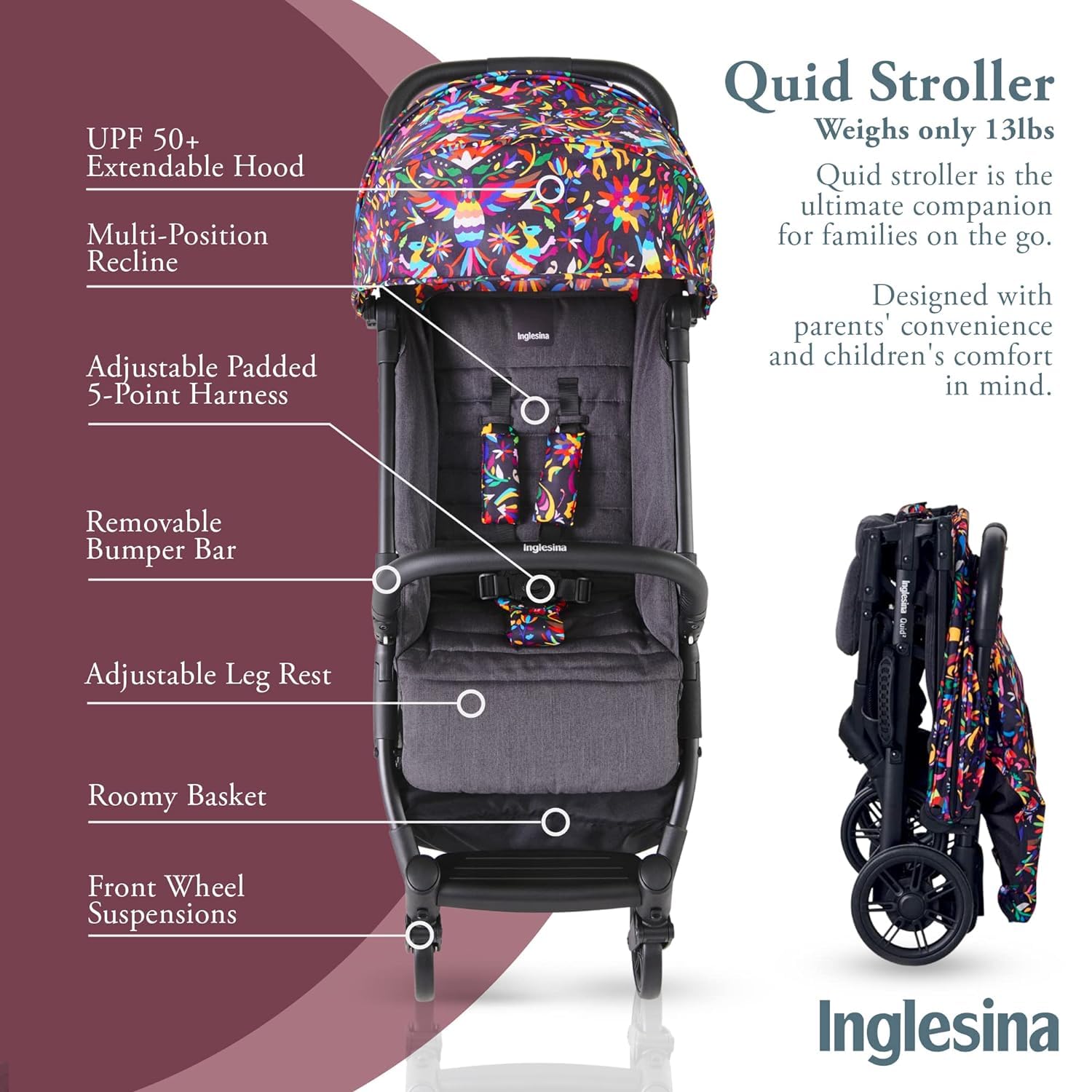 Foto 2 | Silla De Paseo Inglesina Quid Maya Negra Compacta Y Ligera - Venta Internacional.
