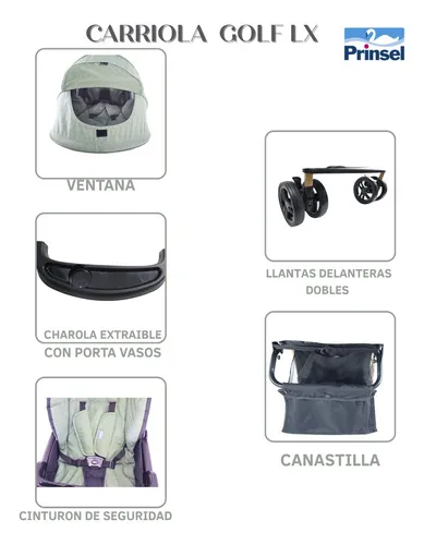 Foto 4 pulgar | Carriola Para Bebe Prinsel Golf Plegable Color Verde Musgo Chasis Negro