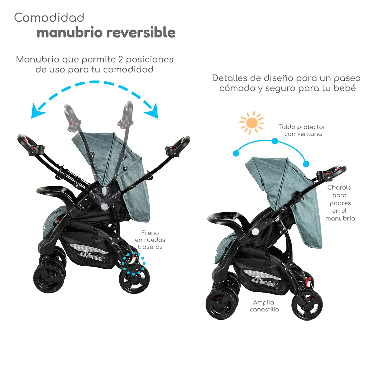 Foto 4 pulgar | Carriola Con Autoasiento Reversible Elite D'bebe - Verde