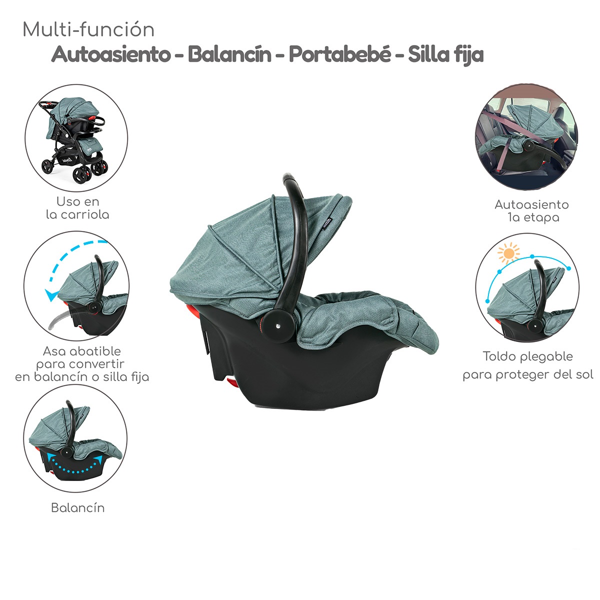 Foto 5 pulgar | Carriola Con Autoasiento Reversible Elite D'bebe - Verde