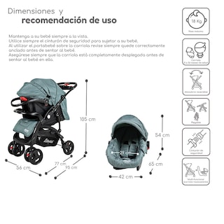 Foto 5 | Carriola Con Autoasiento Reversible Elite D'bebe - Verde