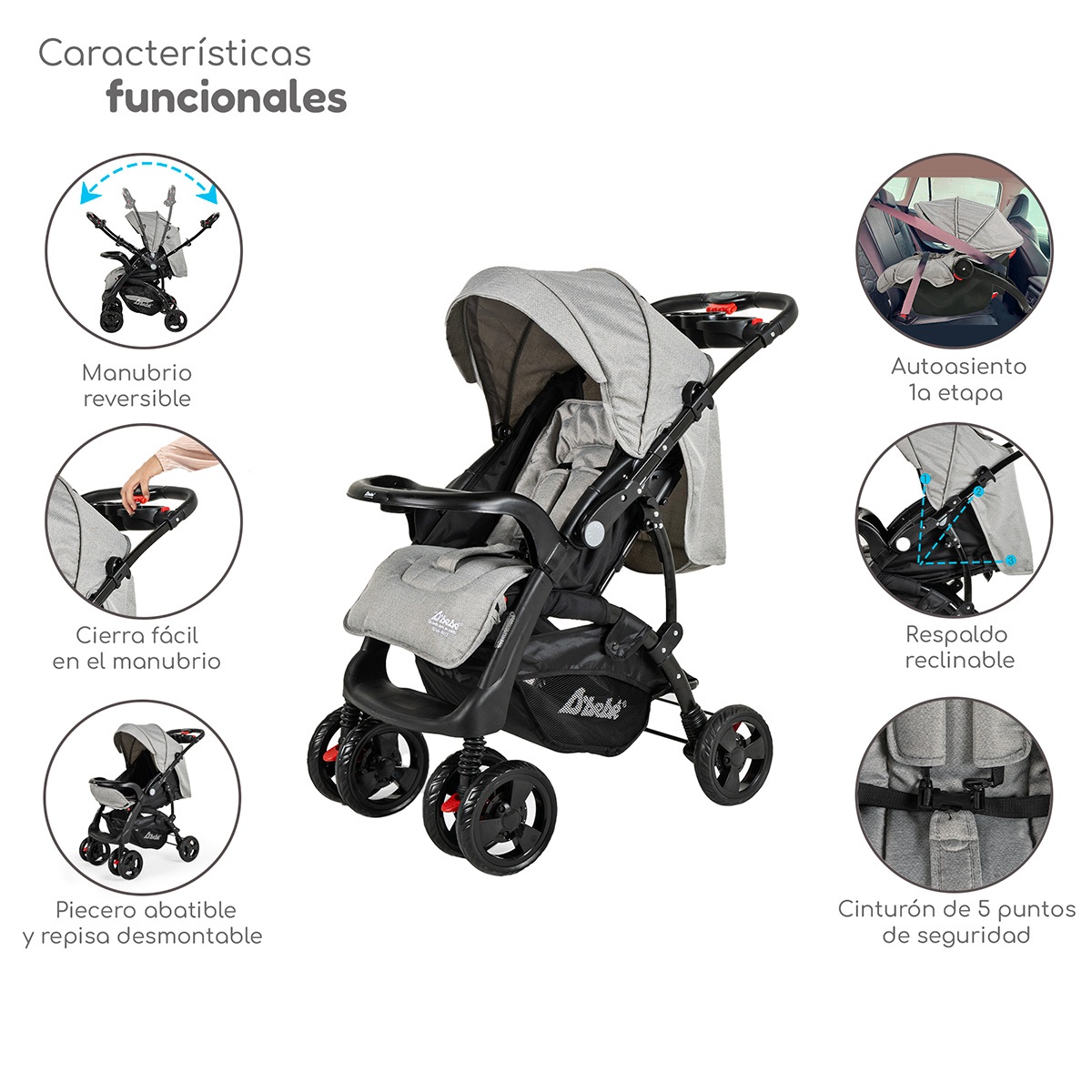 Foto 3 pulgar | Carriola Con Autoasiento Reversible Elite D'bebe - Gris