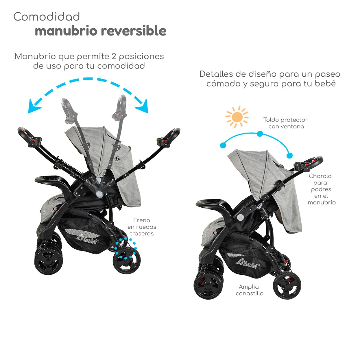 Foto 4 pulgar | Carriola Con Autoasiento Reversible Elite D'bebe - Gris