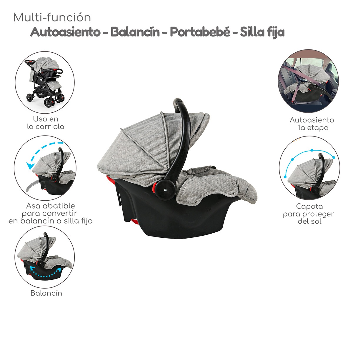 Foto 5 pulgar | Carriola Con Autoasiento Reversible Elite D'bebe - Gris