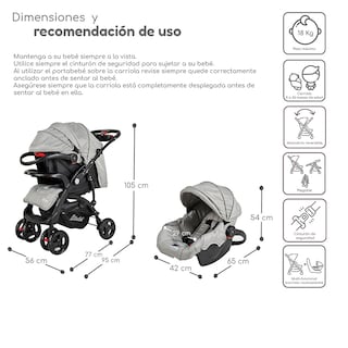 Foto 5 | Carriola Con Autoasiento Reversible Elite D'bebe - Gris