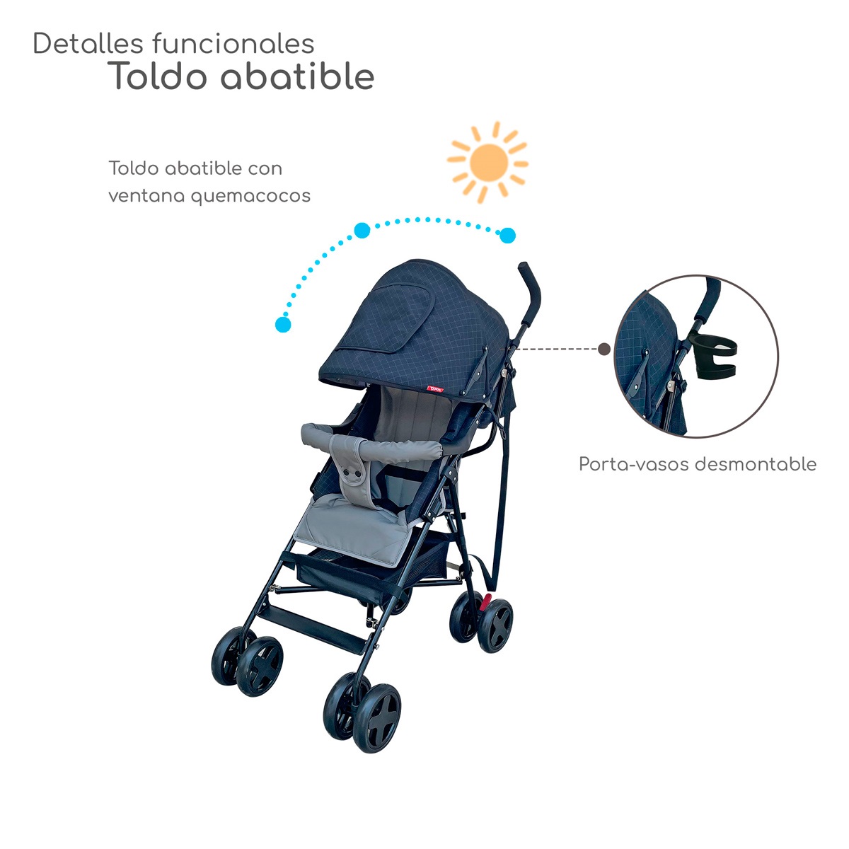Foto 5 pulgar | Carriola Plegable Con Reclinado Y Toldo Carri D'bebe - Negro