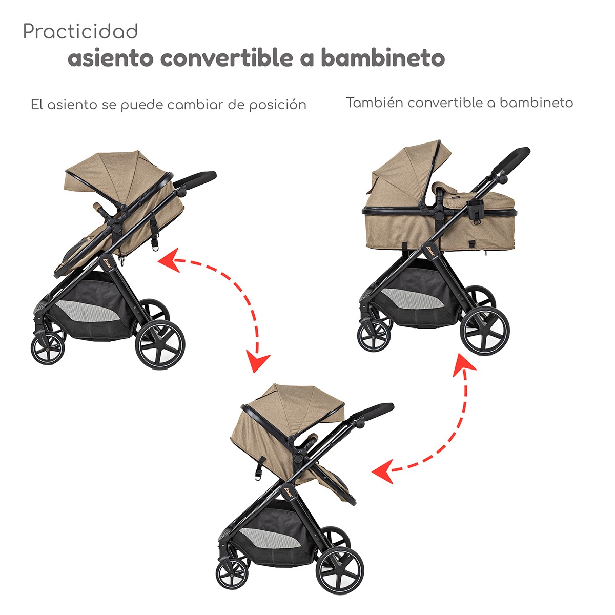Foto 4 pulgar | Carriola Con Autoasiento Y Bambineto Reclinable King D'bebe - Beige