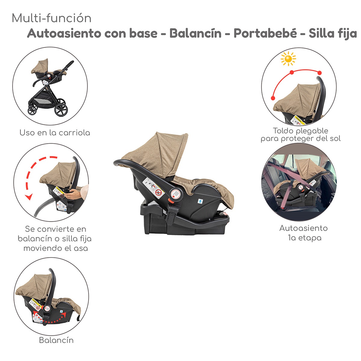 Foto 6 pulgar | Carriola Con Autoasiento Y Bambineto Reclinable King D'bebe - Beige